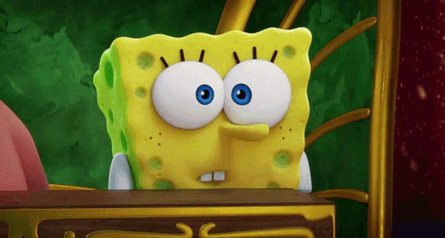a spongebob squarepants cartoon character with big blue eyes