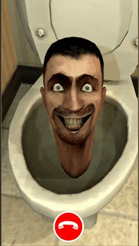 a man 's head is sticking out of a toilet