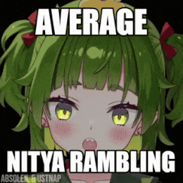 a picture of a girl with green hair and the words average nitya rambling above her