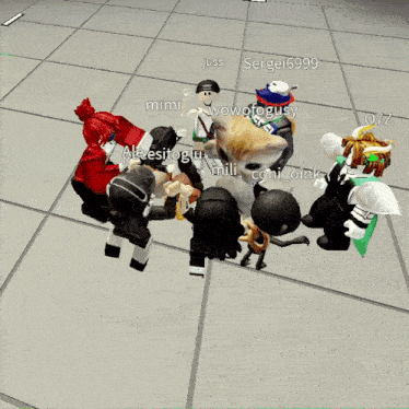 a group of people are gathered in a circle and one of them has the name mimi on it