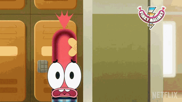 a cartoon character is standing in front of lockers with a netflix logo in the corner