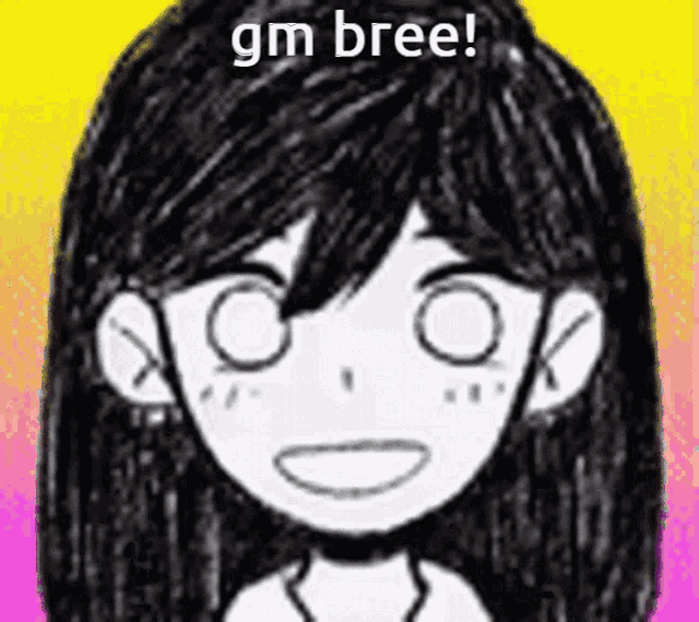a black and white drawing of a girl with long hair and a smiley face .