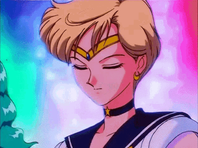 a cartoon character with blonde hair and a star on his neck