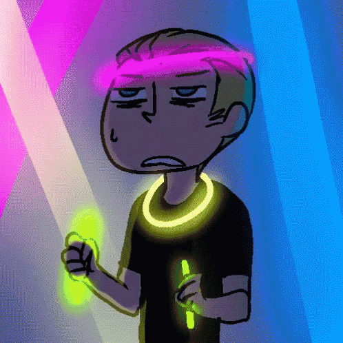 a cartoon of a man with glow in the dark necklaces