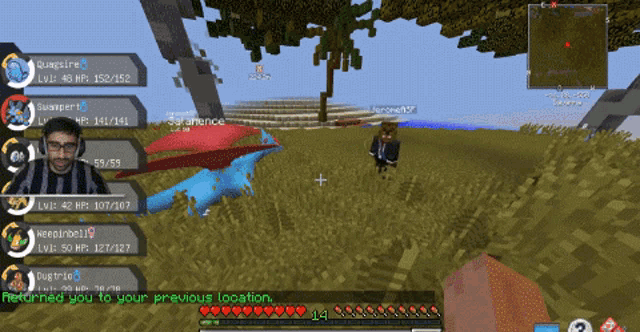 a screenshot of a video game with the words returned you to your previous location on the bottom