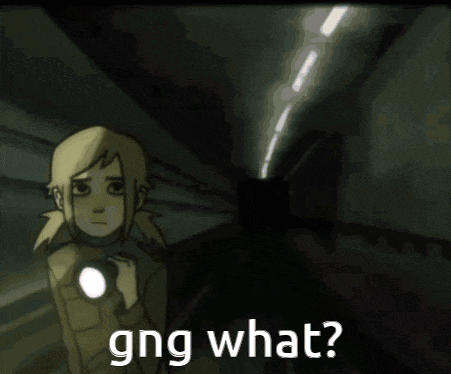a cartoon of a girl holding a flashlight with the words gng what written below her