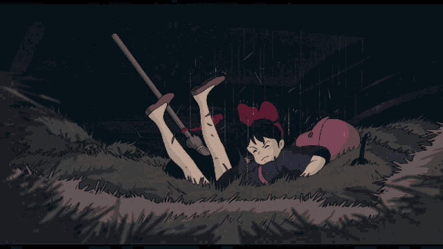 a cartoon of a girl laying in the grass