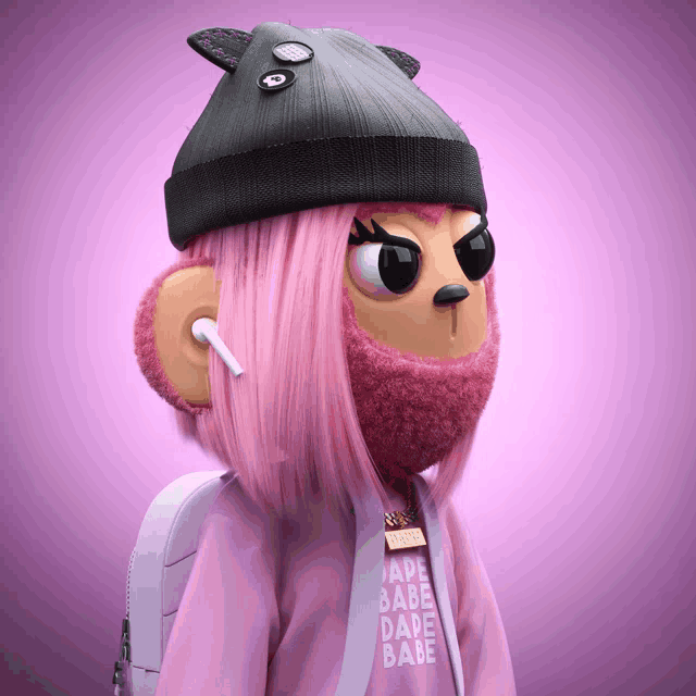 a cartoon character with pink hair and a jade babe sweatshirt