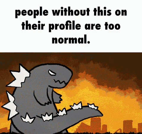 a cartoon of a monster with the words " people without this on their profile are too normal "