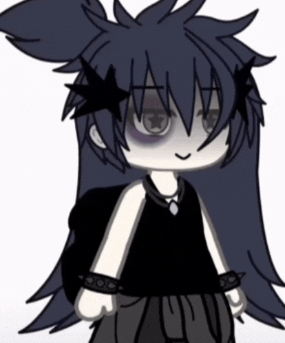 a drawing of a girl with black hair and a black shirt