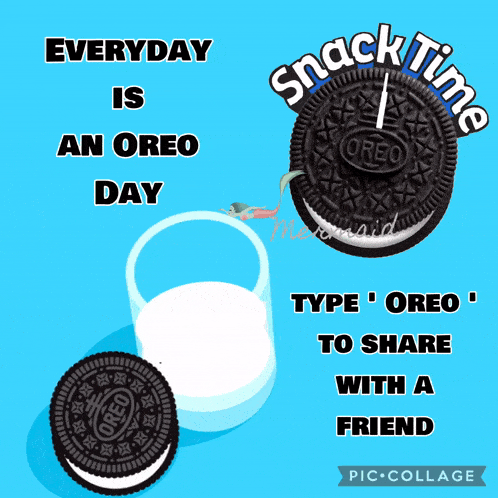 a poster that says snack time is an oreo day type oreo to share with a friend