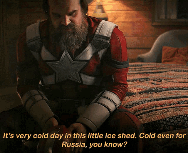 Black Widow Red Guardian GIF - Black Widow Red Guardian Its Very Cld Day In This Little Ice Shed GIFs