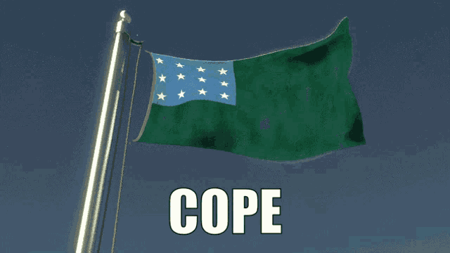 a green and blue flag with the word cope written on it
