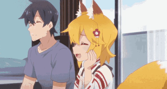 a man and a girl are standing next to each other and the girl has a flower in her hair