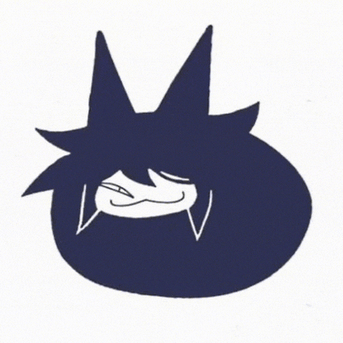 a black and white drawing of a cartoon character with long hair and horns .