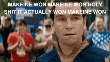 makeine won holy shit it actually won makeine won written on a man 's face