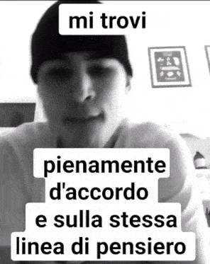 a black and white photo of a man with the words mi trovi on top