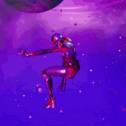 a woman in a space suit is flying through the air