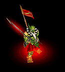 a cartoon character with a red hat and a sword
