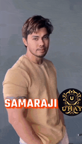 a man with the name samaraji written on his chest