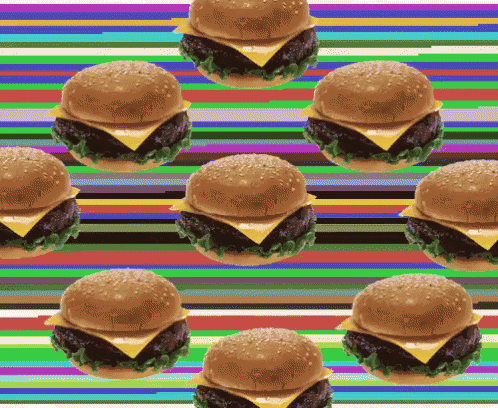 a seamless pattern of hamburgers on a striped background