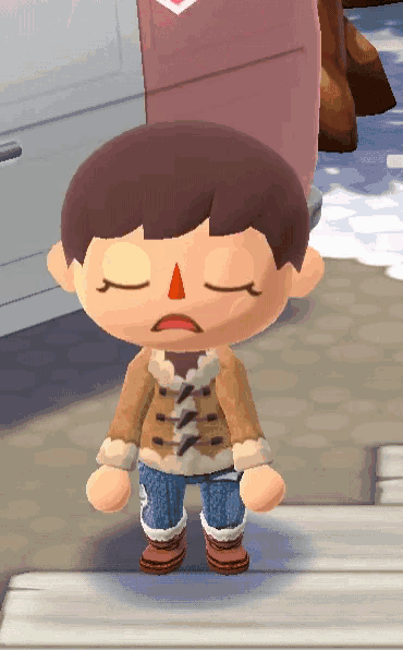 a cartoon character with his eyes closed and a sad face