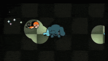 a cartoon character is being projected on a checkered floor