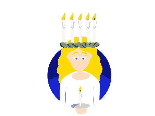 a woman with a wreath of candles on her head holds a candle