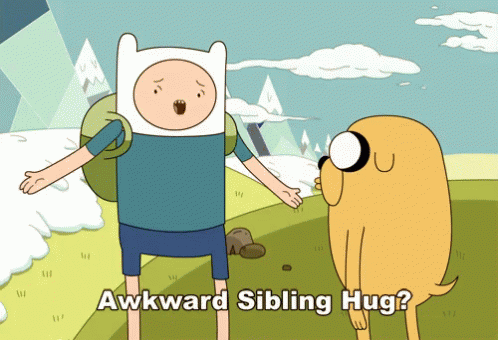 Awkward Sibling Hug GIF - Openarmsemoji GIFs