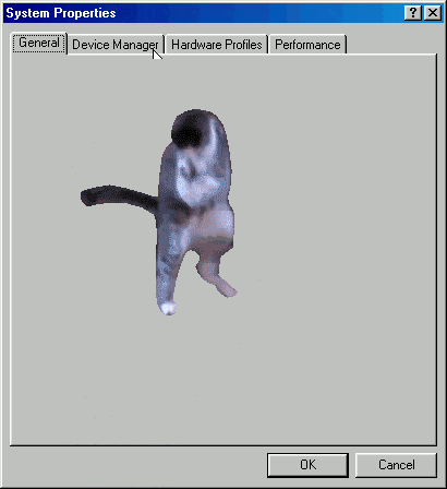 a screenshot of a system properties window shows a statue