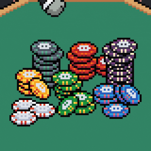 a stack of poker chips with the number 8 on it