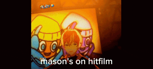 mason 's on hitfilm is written on a screen with cartoon characters