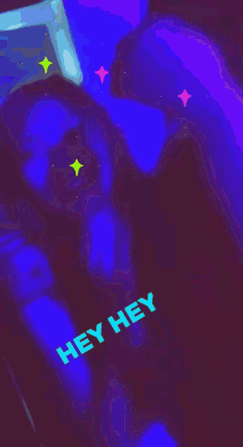 a pixelated image of a woman with the words hey hey written on her shirt