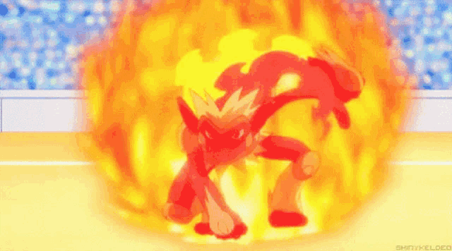 a pokemon is surrounded by flames in a cartoon