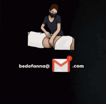 a cartoon of a woman giving a man a massage and a gmail address