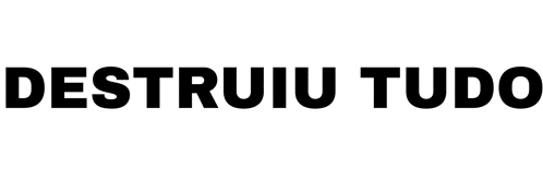 the word destruiu tudo is in black letters on a white background