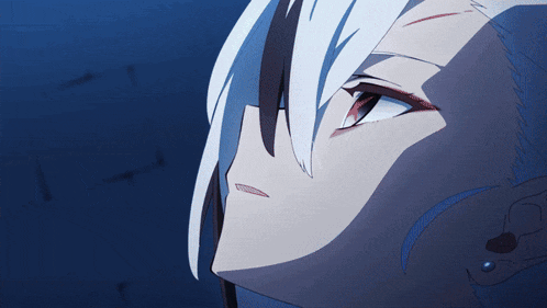 a close up of a girl 's face with white hair