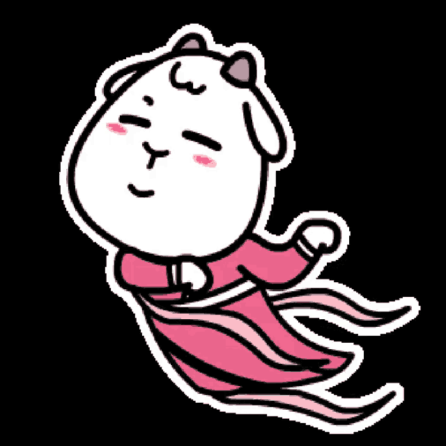 a cartoon drawing of a cat in a pink dress