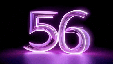 the number 56 is glowing in purple on a dark background .