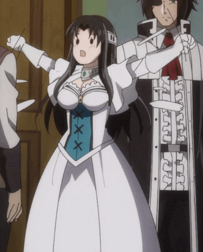 a woman in a white dress with a blue x on the waist