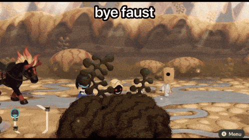 a screenshot of a video game with the words bye faust