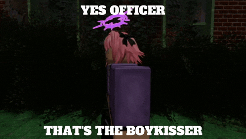 a picture of a girl with pink hair and the words yes officer that 's the boy kisser