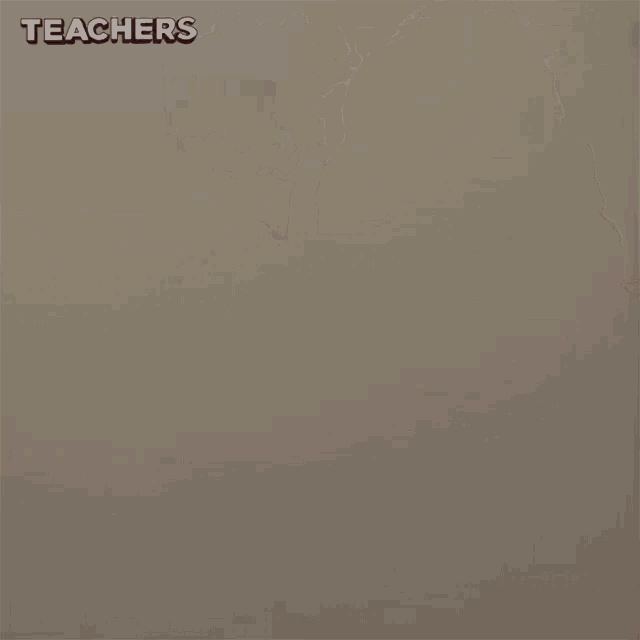 a woman in a pink cardigan is standing in front of a door that says teachers on it