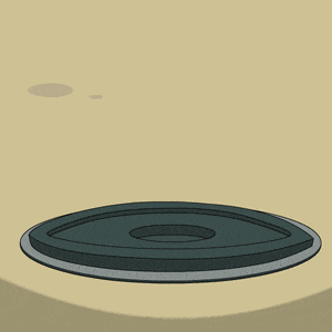 a blue and white penguin is sticking its head out of a hole