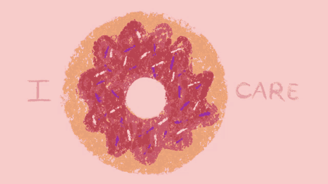 a drawing of a donut with the words " i care " written below it