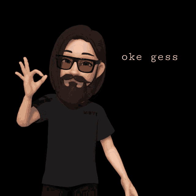 a cartoon of a man with glasses and a beard with the words oke gess above him