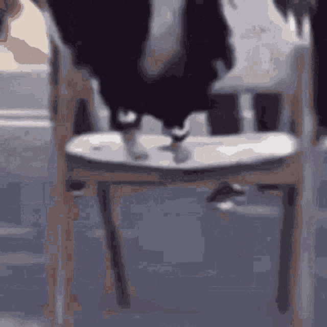 a cat is sitting on a chair with its paws on the seat