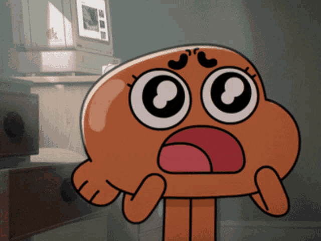 a cartoon character from the amazing world of gumball looks surprised