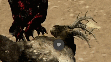 a deer with horns is being attacked by a monster with blood coming out of its mouth