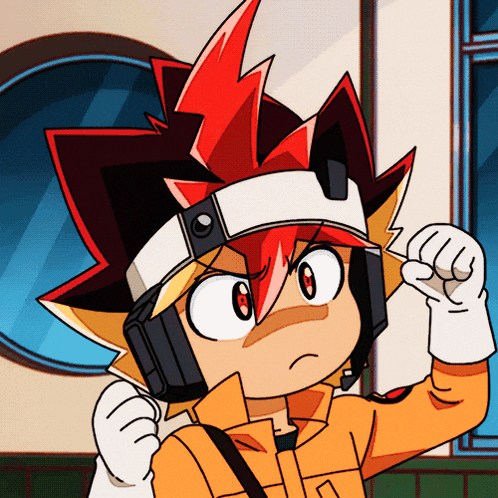 a cartoon character with a red lightning bolt on his head is wearing headphones
